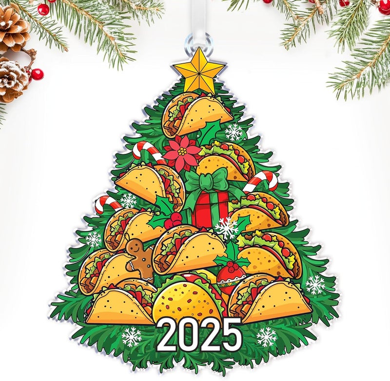 HEXMOZ Taco Ornaments for Christmas Tree - Funny Taco Gifts for Tacos Lovers, Men, Women - Food Ornament, Mexican Theme Christmas Ornaments - Xmas Acrylic Ornament Holiday Decoration 2025 - Image 1